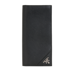 Prada Logo Bi-Fold Long Wallet, Saffiano, Black, MII, B, 1*